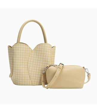 Melie Bianco Tulip Vegan Top Handle Bag Yellow Gingham