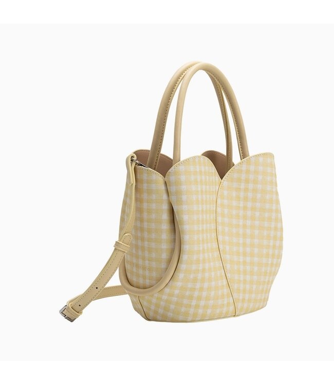 Melie Bianco Tulip Vegan Top Handle Bag Yellow Gingham