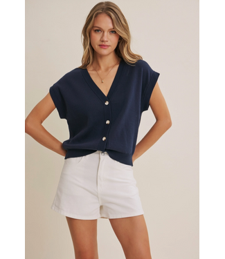 Multi-Way Versatility Button Down Sweater Vest Navy