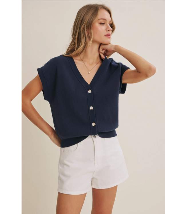 Multi-Way Versatility Button Down Sweater Vest Navy