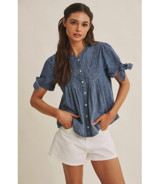 Mineral Washed Denim Pintuck Shirt