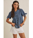 Mineral Washed Denim Pintuck Shirt