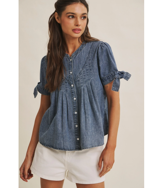 Mineral Washed Denim Pintuck Shirt