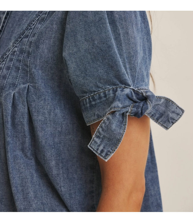 Mineral Washed Denim Pintuck Shirt