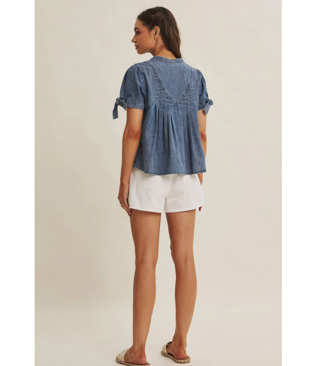 Mineral Washed Denim Pintuck Shirt