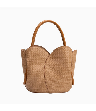 Melie Bianco Tulip Raffia Embossed Top Handle Handbag