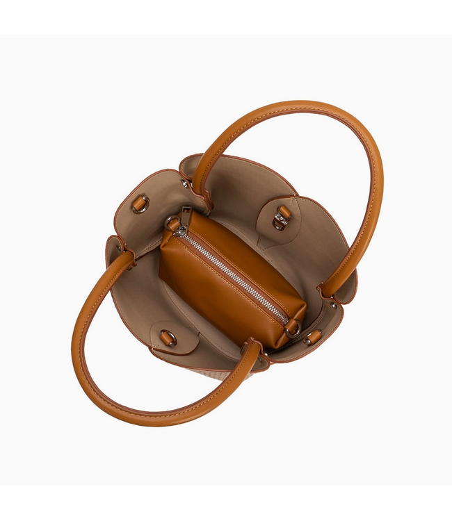 Melie Bianco Tulip Raffia Embossed Top Handle Handbag