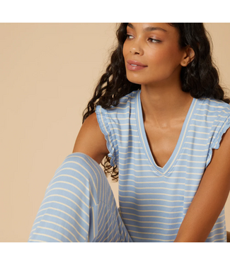 Softies Dream Ruffle V-Neck Top Blue Stripe