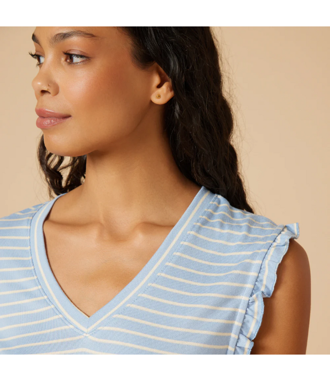 Softies Dream Ruffle V-Neck Top Blue Stripe