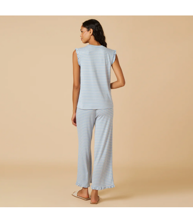 Softies Dream Ruffle V-Neck Top Blue Stripe