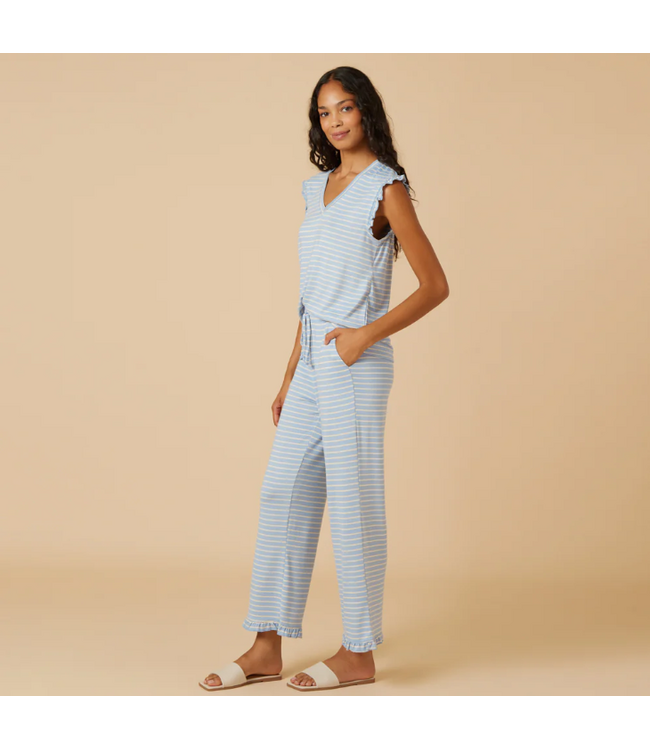 Softies Dream Ruffle V-Neck Top Blue Stripe