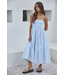 Woven Cotton Polyester Gingham Pattern Smocked Waist LT Blue