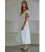 Woven Cap Sleeve Smocked Waist Midi Dress White