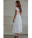 Woven Cap Sleeve Smocked Waist Midi Dress White