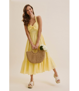 Textured Halter Smocked Midi Dress Lemon Drop