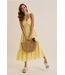 Textured Halter Smocked Midi Dress Lemon Drop