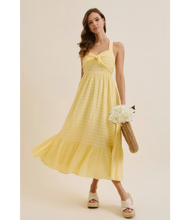 Textured Halter Smocked Midi Dress Lemon Drop