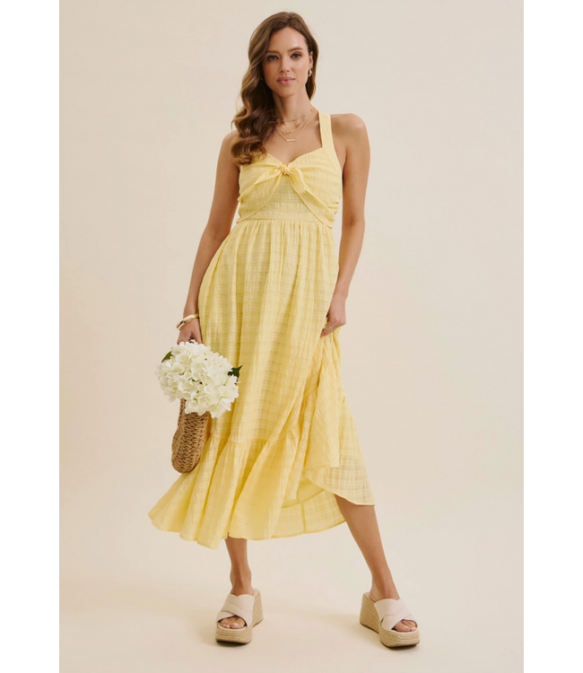 Textured Halter Smocked Midi Dress Lemon Drop