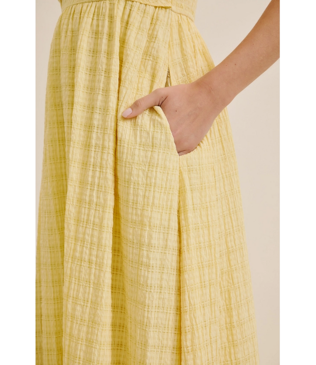 Textured Halter Smocked Midi Dress Lemon Drop
