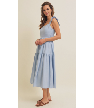 Cloud Gazing Airy Smocked Back Tiered Midi Dress LT blue