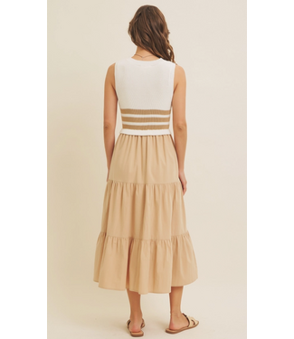 Everyday Escape Mixed Media Tiered Sweater Midi Dress Latte