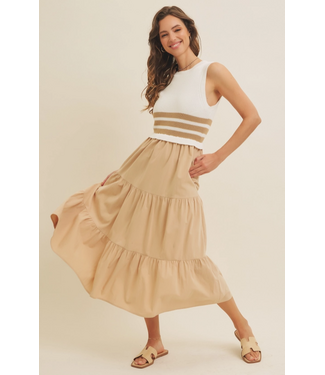 Everyday Escape Mixed Media Tiered Sweater Midi Dress Latte