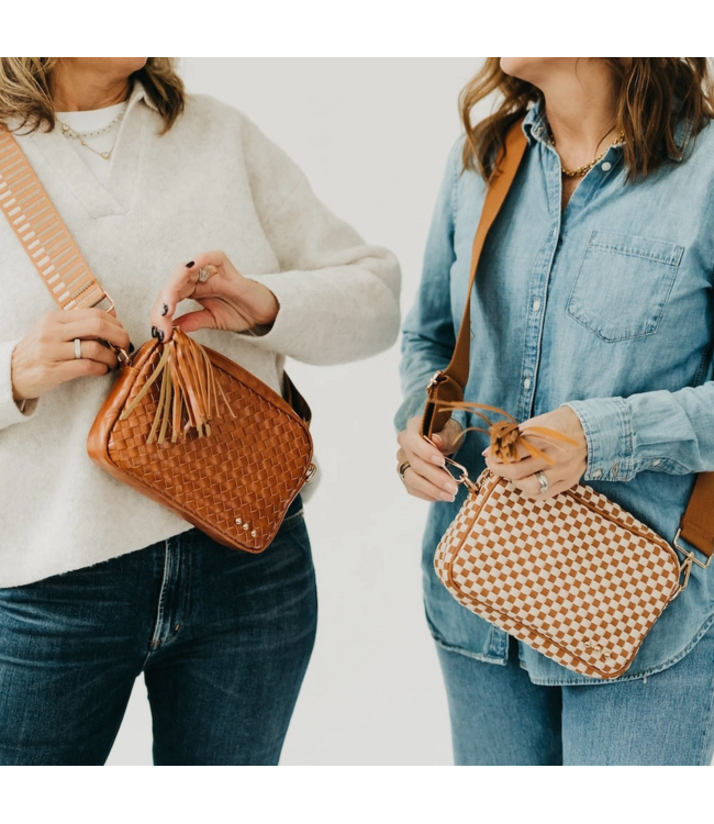 Woven Willow Camera Crossbody Bag Brown