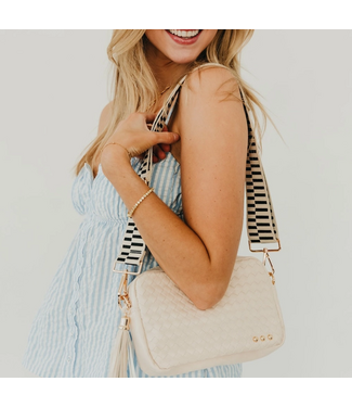 Woven Willow Camera Crossbody Bag Cream
