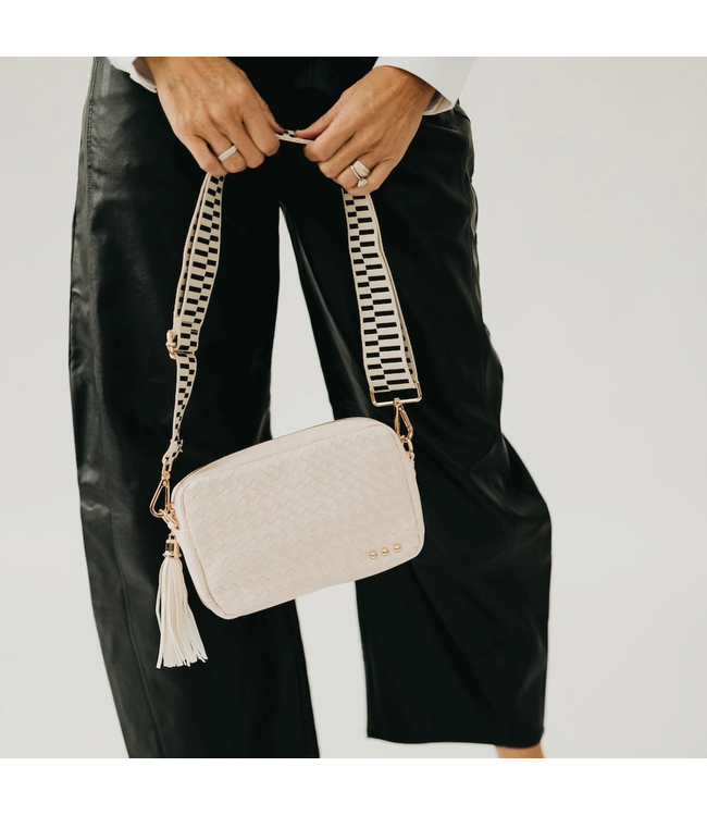 Woven Willow Camera Crossbody Bag Cream
