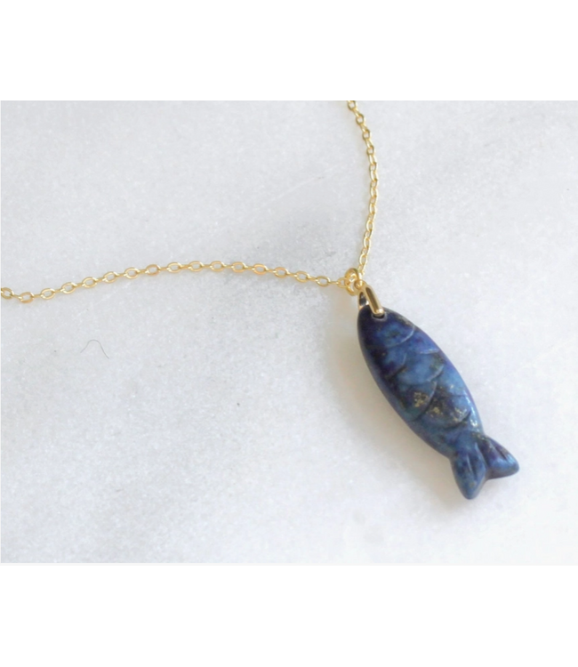 Gemstone Fish Pendant Necklace Lapis