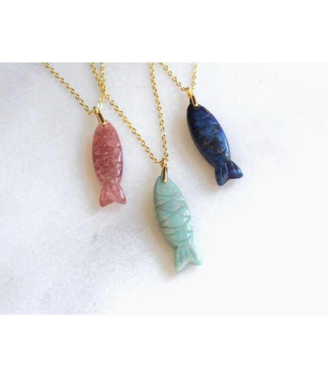 Gemstone Fish Pendant Necklace Lapis