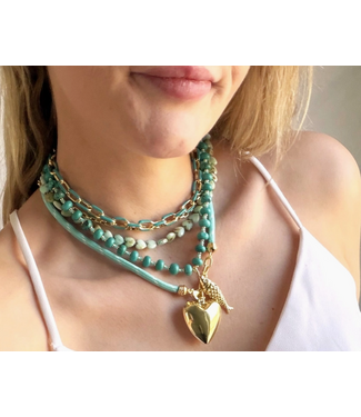 Green Opal Heart Beaded Necklace