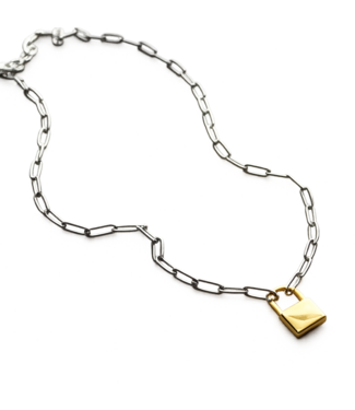 Two Tone Padlock Necklace 16 inch