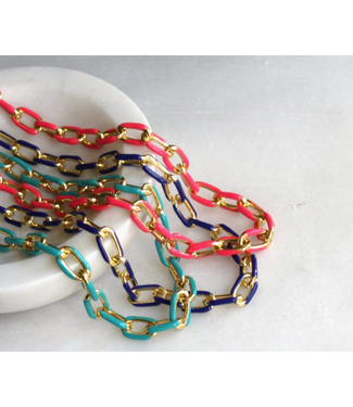 Colorful Enamel Chunky Gold Chain Teal