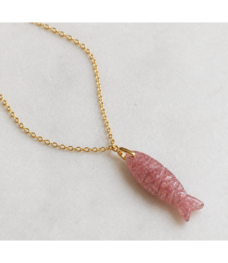 Gemstone Fish Pendant Necklace Strawberry