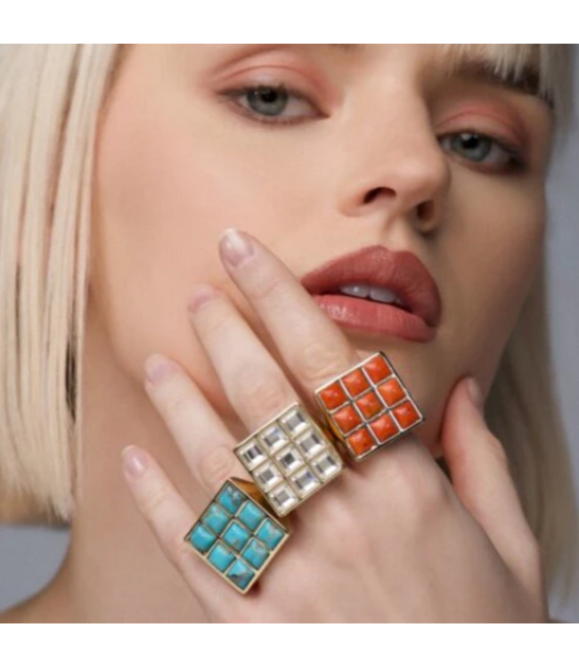 L George Tic Tac Toe Ring Turquoise