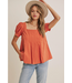 Sunday Air Textured Cotton Puff-Sleeved Pleated Blouse CAYENNE
