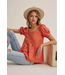 Sunday Air Textured Cotton Puff-Sleeved Pleated Blouse CAYENNE