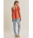 Sunday Air Textured Cotton Puff-Sleeved Pleated Blouse CAYENNE