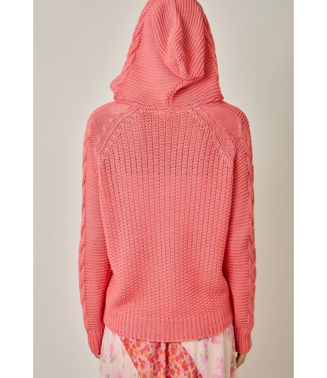 Cable Knit Hoodie Sweater Raspberry