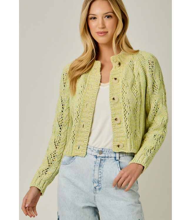 Multicolor Cable Knit Cardigan Yellow