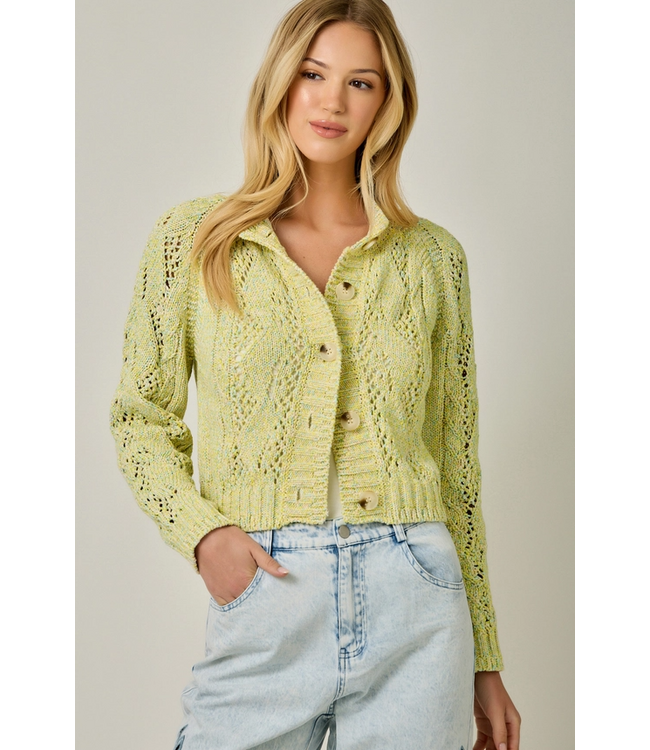 Multicolor Cable Knit Cardigan Yellow
