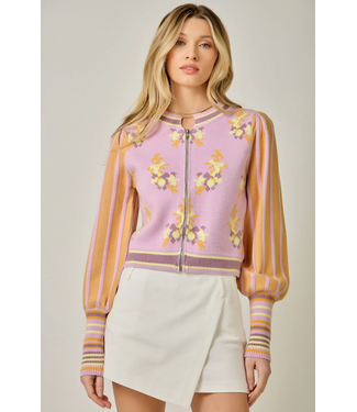 Floral Sweater Bomber Jacket Rose/Orange