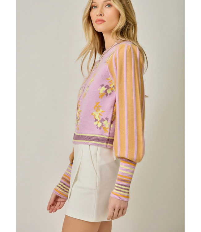 Floral Sweater Bomber Jacket Rose/Orange