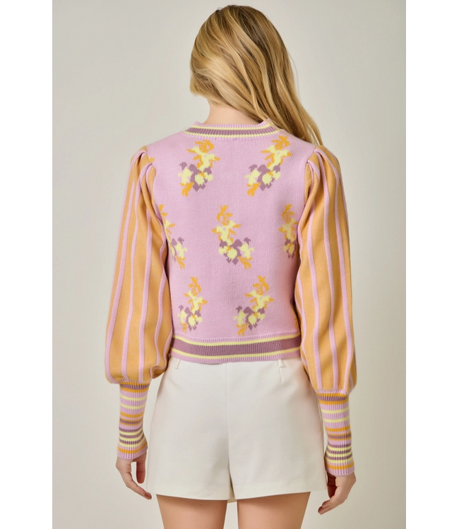 Floral Sweater Bomber Jacket Rose/Orange