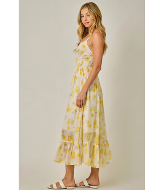 Twist Adorn Neckline Midi Dress Yellow