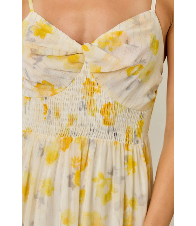 Twist Adorn Neckline Midi Dress Yellow