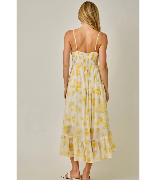Twist Adorn Neckline Midi Dress Yellow