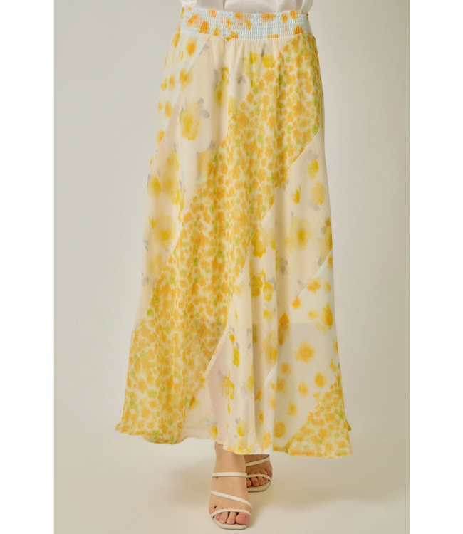 Mixed Print Maxi Skirt Yellow Bell Mix