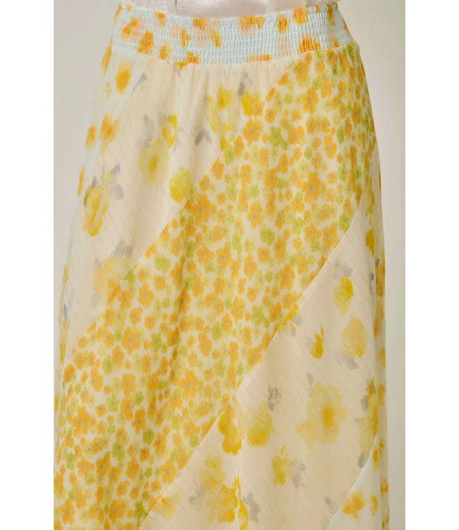 Mixed Print Maxi Skirt Yellow Bell Mix